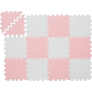 Relaxdays Puzzlematte, 12-teilige Spielmatte, schadstofffrei, Eva Schaumstoff, Kinderzimmer, 114 x 86 cm, rosa/weiß