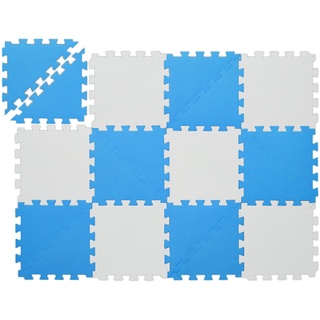 Relaxdays Puzzlematte, 12-teilige Spielmatte, schadstofffrei, Eva Schaumstoff, Kinderzimmer, 114 x 86 cm, blau/weiß