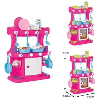 Pilsan Spielküche Kinderküche in pink 57cm 03335 Kunststoff, mit Spielzeuggeschirr, Spiellebensmittel blau|rosa
