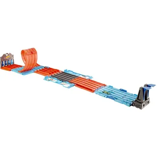 Hot Wheels Bahn Track Builder, Rennkiste (3 Stunts in 1 Set) zum Bauen von Autorennbahnen für Hot Wheels Autos, inkl. 2 Spielzeugautos, Auto Spielzeug, Spielzeug ab 6 Jahre, GKT87