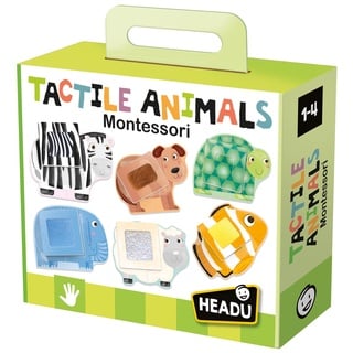 Headu IT20188 Tactile Animals Montessori, Tiere Puzzle 1-4 Jahre, Mehrfarbig, Large