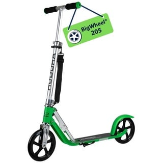 Hudora Cityroller BigWheel® 205 Tretroller - Höhenverstellbar & zusammenklappbar, (Kinder- & Erwachsenenroller für bis zu 100kg - Tretroller mit Ständer, Stabiler Aluminium-Roller), einklappbarer, höhenverstellbarer Kick-Scooter grün