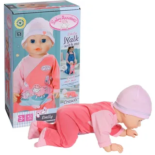 Baby Annabell Emily lauf mit Mir 43cm, Krabbel- und Lauflernpuppe mit Soundfunktion, rosa Strampler und Mütze, 710623 Zapf Creation