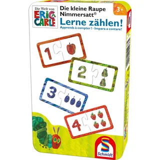 Schmidt Spiele 51238 Kleine Raupe Nimmersatt, Lerne zählen, Reisespiel in der Metalldose