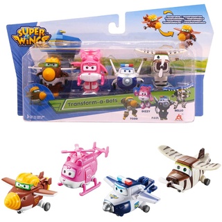 Super Wings EU720040B - Transform-a-Bots Todd, Dizzy, Paul & Bello, ca. 5 cm große Spiel-Figuren für Kinder, verwandelbare Spielzeug-Flugzeuge und Roboterfiguren