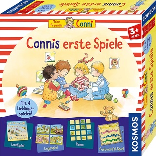 KOSMOS 681043 Connis erste Spiele Spielesammlung mit Vier Memo-, Lauf- und Legespielen, Brettspiel für 2-4 Kinder ab 3 Jahre, Meine Freundin Conni