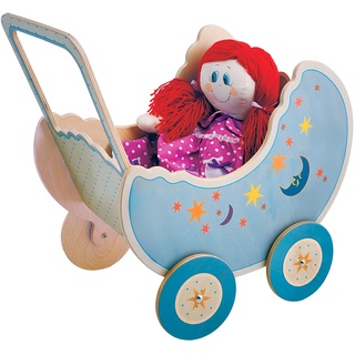 Dida - Puppenwagen Luna: Aus Holz gefertigt, Kinderwagen für Große Puppen bis 50 cm Ideal für Rollenspiele Kleiner Mamas und Papas, für Kinder von 2 bis 4 Jahren