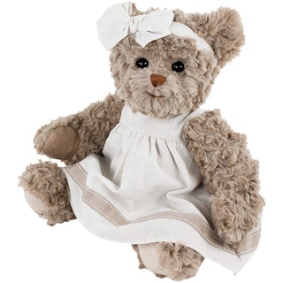Bukowski Teddybär Dolce Marina 40 cm Taupe mit Kleid und Schleife auf dem Kopf Schmusebär