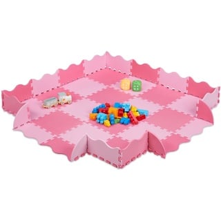 Relaxdays Puzzlematte 36-teilig, EVA Schaumstoff, schadstofffrei, 1,4 m2, Spielmatte mit Rand, Kinder Matte, pink/rosa, 1 x 31.5 x 31.5 cm