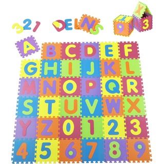 Juskys Kinder Puzzlematte Kim 36 Teile mit Buchstaben A-Z & Zahlen 0-9 - rutschfest & abwischbar Puzzle ab 10 Monate - Eva Schaumstoff - Spielmatte