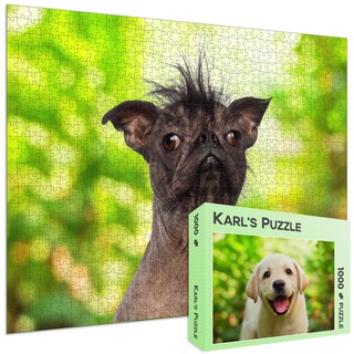 Scherzpuzzle Geschenk Welpe/Hund - 1000 Teile Puzzle mit falschem Kartonmotiv als lustige Geschenkidee oder Scherzartikel