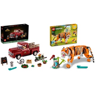 LEGO 10290 Icons Pickup, Bauset für Erwachsene, Sammlermodell & 31129 Creator Majestätischer Tiger, Panda oder Fisch, 3-in-1 Tierfiguren-Set, Konstruktionsspielzeug mit Tieren