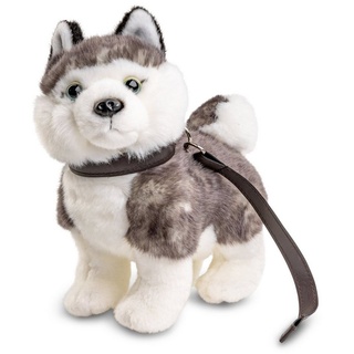 Uni-Toys Kuscheltier Husky Welpe grau, stehend (m. Leine) - 24 cm - Plüsch-Hund, Plüschtier, zu 100 % recyceltes Füllmaterial