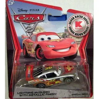 Disney Pixar CARS 2 Exclusive 1:55 Die Cast Car SILVER RACER Lightning McQueen With Metallic Finish