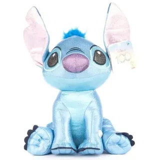 Disney Stitch Glitter Kuscheltier mit Sound - Lilo und Stitch - Farbe Hellblau - Höhe 28 cm