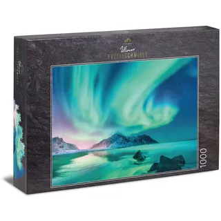 Ulmer Puzzleschmiede - Puzzle 1000 Teile Polarnacht - Eindrucksvolle Aurora Borealis in Nord-Skandinavien über dem Eismeer - Polarlichter-Puzzle mit Qualität Made in Germany