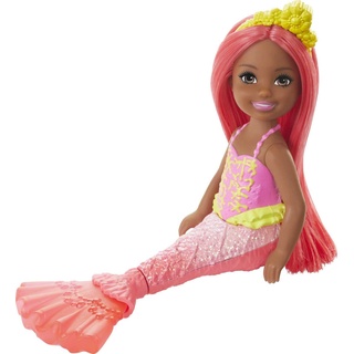 Barbie Dreamtopia Chelsea Mermaid Puppe, 6,5 Zoll mit korallfarbenem Haar und Tail