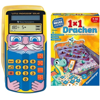 Texas Instruments Little Professor Rechentrainer gelb-blau & Ravensburger 24976-1x1 Drachen-Lernspiel, Rechenspiel für Kinder von 7-10 Jahren, für 2-4 Spieler, Zahlenraum 1-100, kleines Einmaleins