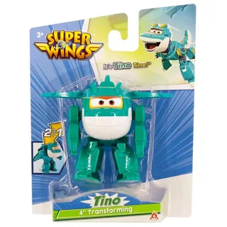 Super Wings EU780623 - Transformations-Flugzeug Tino in Grün-Weiß, ca. 12 cm große Spielfigur für Kinder, verwandelbares Spielzeug-Flugzeug und Roboterfigur