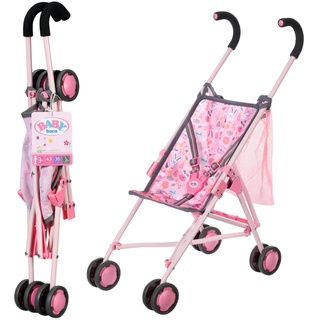BABY born Stroller mit Tasche, faltbarer Puppenwagen mit 3-Punkt-Gurt, 62 cm Griffhöhe, 832547 Zapf Creation