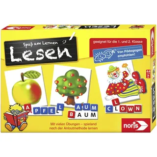 Noris 606076340 Spaß am Lesen, Kinder Lernspiel zum Lesenlernen, Wort, Bildlesekarten und Buchstabensteine für Kindergarten, 1 und 2 Schulstufe, 1-4 Spieler, ab 5 Jahren