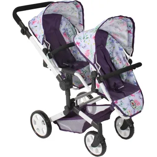 Puppen-Zwillingsbuggy CHIC2000 "Linus Duo, Flowers lila" Puppenwagen flowers lila Kinder Puppenwagen -trage