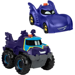 Fisher-Price Bathwheels Batmobil und Buff - Spielzeugauto-Set mit 2 Batwheels-Figuren im Maßstab 1:55, Taste aktiviert Lichteffekt-Action, für Kinder ab 3 Jahren, HML25