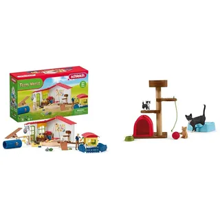 SCHLEICH Farm World 42607 Bauernhof Baby Tierhotel mit Tierpflegerin & Farm World 42501 Bauernhof Spielzeit für Niedliche Kätzchen Tiere Set