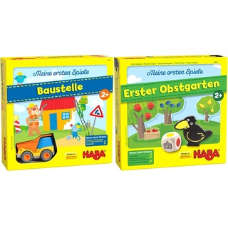 HABA 305211 - Meine ersten Spiele – Baustelle & 4655 - Meine ersten Spiele Erster Obstgarten, unterhaltsames Brettspiel rund um Farben und Formen ab 2 Jahren
