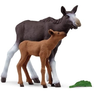 schleich 42603 Elchkuh mit Kalb (NatGeo), für Kinder ab 3+ Jahren, WILD LIFE - Spielset