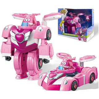 Super Wings Hörspielfigur Dizzy Super Roboter Bausatz, Verwandelbare Puppe, ca. 18 cm groß, 2-in-1-Roboter-Set und Super-Auto für Kinder ab 3 Jahren und älter rosa