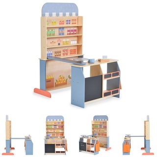 Moni Spiellebensmittel Kinder Kaufladen 4426 Holz, Supermarkt, Tafel, Tasche, Kasse mit Scanner blau