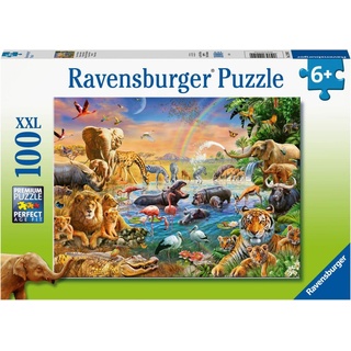 Ravensburger 12910 Wasserloch im Dschungel Herz 12910-100 Teile XXL Kinderpuzzles ab 6 Jahren-Perfektes Alterspassung lustige Beschäftigung für Familie und Kinder