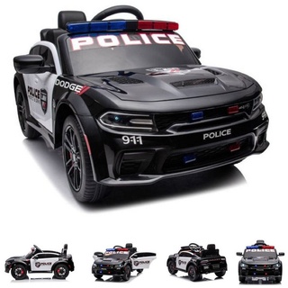 ES-Toys Elektro-Kinderauto Kinderauto Dodge Polizei, Belastbarkeit 30 kg, Sirene, Polizei-Lichter, Fernbedienung schwarz