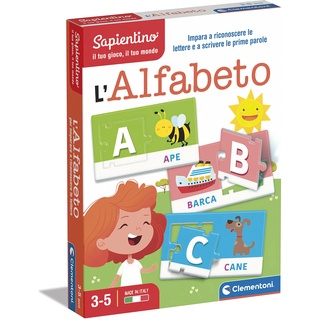 Clementoni - Sapientino-L'Alphabeto-Lernspiel 3 Jahre, Flashcards Alphabet, Buchstaben Lernen-Made in Italy, Farbe Italienisch, 16768