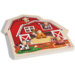 Eichhorn - Puzzle mit Sound - Bauernhof Steckpuzzle aus FSC 100% zertifiziertem Holz, mit fünf Tiersounds, Katze, Kuh, Pferd, Hund und Schwein, 6 teilig, 25x25 cm groß