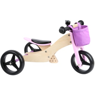 Small Foot Trike 2 in 1 Rosa aus Holz, DREI-und Laufrad, mit verstellbarem Sitz und gummierten Reifen, 11612, Groß