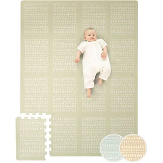 Stylische Puzzlematte Baby 1,7x1,2m Hygge Beige – 16 XL-Platten mit Kanten – Dicke & weiche Baby Spielmatte – schadstofffreie, geruchlose, Pflegeleichte Baby Krabbelmatte – plastikfreie Verpackung