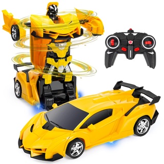 Highttoy Ferngesteuertes Auto Spielzeug für Kinder 3-12 Jahren,2.4GHz Verformung Roboter RC Auto Transformator Spielzeug 360° Drehung 1:18 Ferngesteuertes Roboter Auto für Jungs Mädchen Gelb
