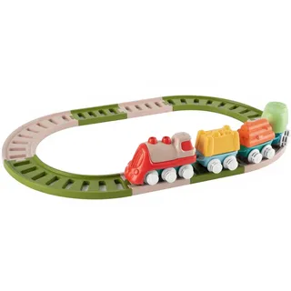 Chicco Spielzeugeisenbahn für Kinder, Umfangreiches Spielset, 18 Teile, Lokomotive, Waggons, Schienen, 2 Konfigurationen, Made in Italy, 80 Prozent Recycling-Kunststoff,Spielzeug für 18 Monate-3 Jahre