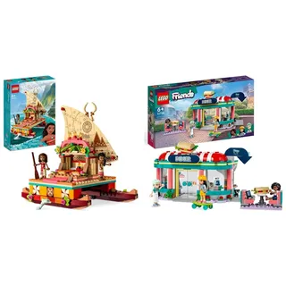 LEGO 43210 Disney Princess Vaianas Katamaran Spielzeug Boot mit Vaiana und Sina Prinzessinnen Mini-Puppen & 41728 Friends Restaurant in der Innenstadt mit Spielzeug Mini-Puppen Liann, ab 6 Jahren