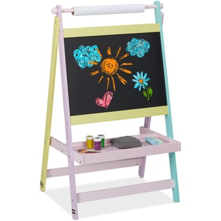 Relaxdays Kindertafel, 2 in 1, mit Papierrolle, Malen, Zeichnen, Kreidetafel Kinder, freistehend, HBT: 90x56x42 cm, bunt