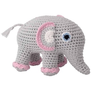 Gehäkeltes Kuscheltier Elefant JUMBO mit Rassel in Rosa-Pink von SindiBaba P133