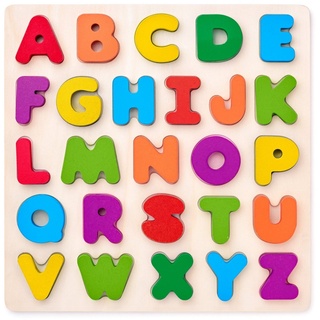 Woodyland Lernspielzeug 90634 buntes Holzpuzzle zum Thema ABC - Buchstaben. 26tlg, Lernspiel, ABC Puzzle, Motorikspiel
