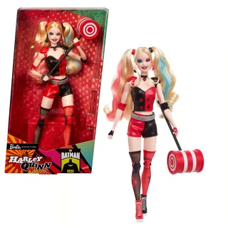 Barbie Mattel Signature Harley-Quinn-Sammlerpuppe mit beweglichem Körper, ikonischem Outfit und Hammer, DC Batman Sammelfigur zum 85. Jubiläum, HRM84