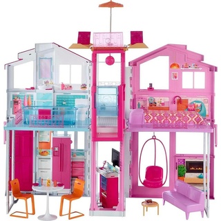 Barbie Puppenhaus Stadthaus mit 3 Etagen Haus Barbie, (Dreamhouse, Puppen Haus, Puppenhäuser, Set, mit Rutsche, ab 3 jahren, Puppenvilla Dollhouse, Film, Beleuchtung), Puppenhaus Barbie xxl groß, The Movie, Barbiehaus, Puppenstube Puppen rosa