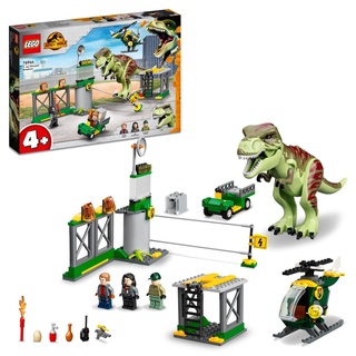 LEGO 76944 Jurassic World T. Rex Ausbruch, Dinosaurier-Spielzeug ab 4 Jahren, Set mit großer Dino-Figur, Hubschrauber, Flughafen und Spielzeugauto...