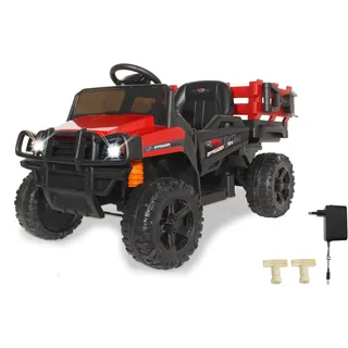 JAMARA 460568 Ride-on Offroader Bufalo 12V-ab 3 Jahre, Softanlauf, 2-Gang, AUX/USB/UKW Radio, leistungsstarker Motor/Akku 4,5Ah, Ultra-Grip Gummiring, Stoßdämpfer hinten, rot