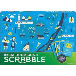 Mattel games Spiel Scrabble - Dialekt-Edition: Bairisch, Brettspiel blau