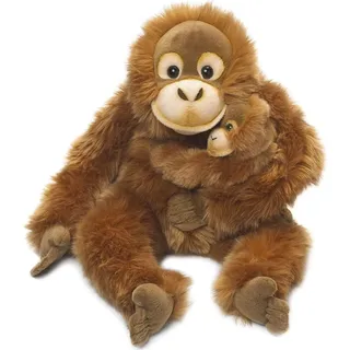 WWF Plüschtier Orang-Utan Mutter mit Baby (25cm) lebensecht Kuscheltier Stofftier Affe - Braun